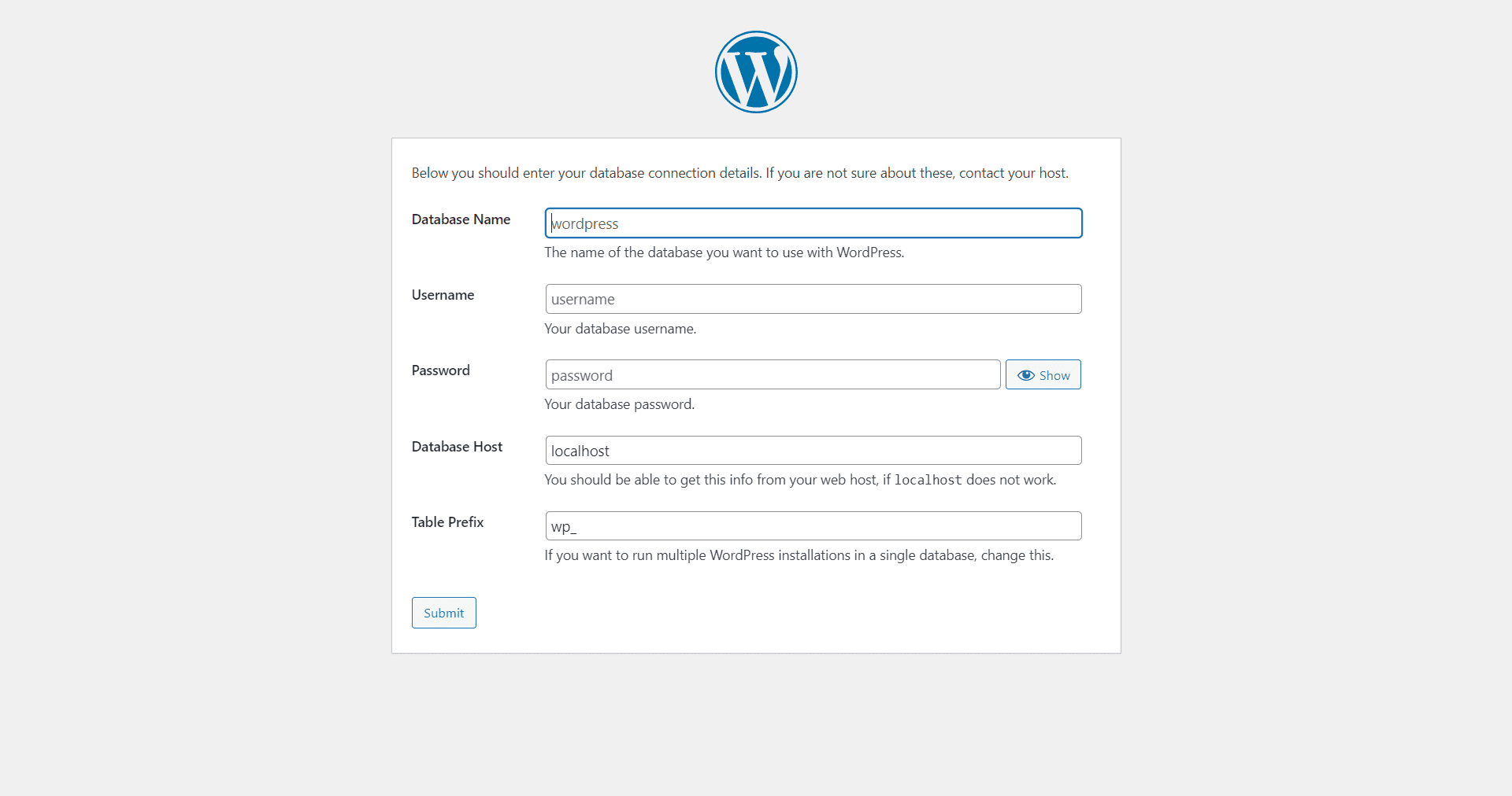 Database config